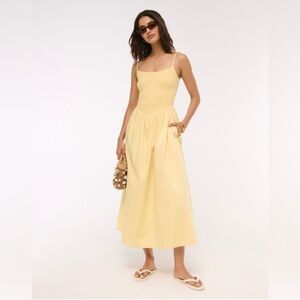 Abercrombie & Fitch Sydney Smocked Dipped-Waist Midi Dress, Sunny Yellow, Small